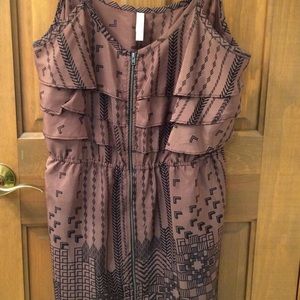 Brown silky printed beach dress